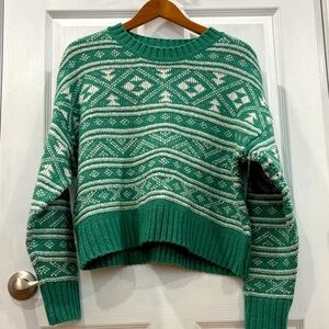American Eagle Outfitters Green and White Patterned Sweater
